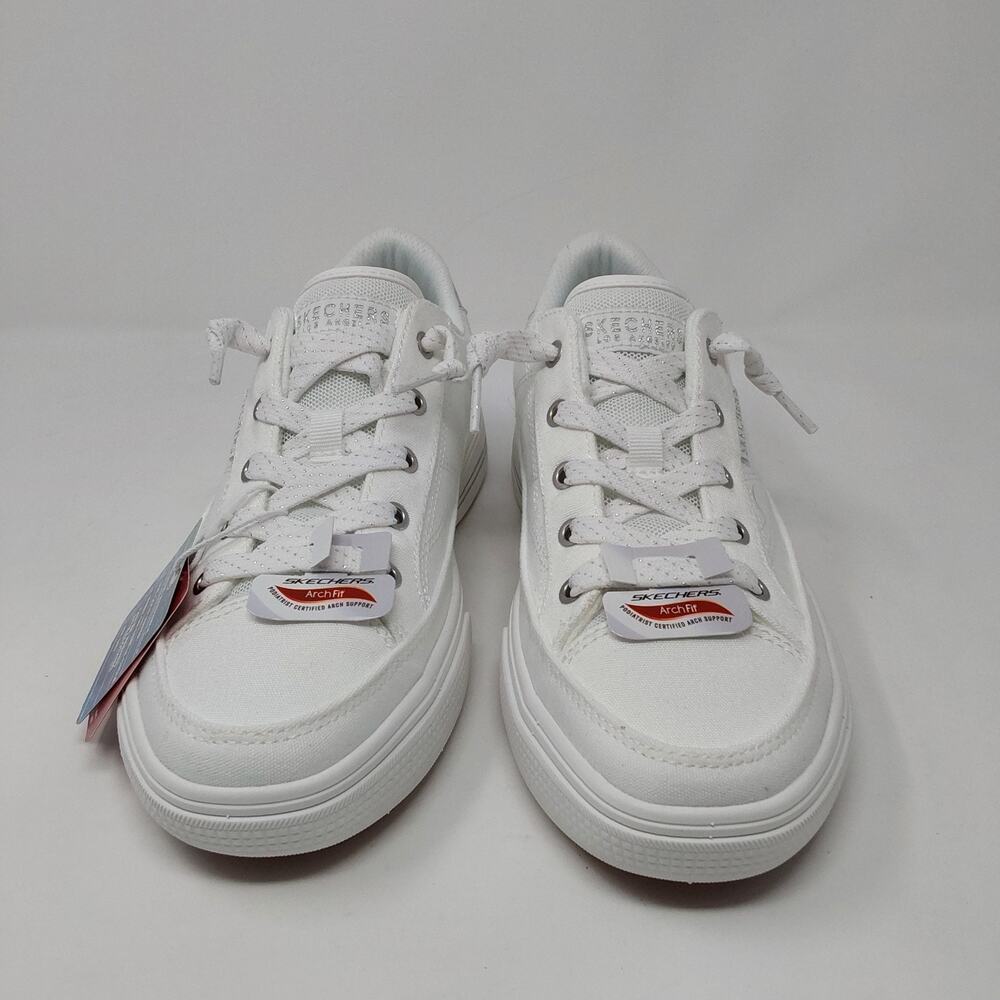 Skechers Arch Fit Arcade Glitzle Women's 7 White Silver Sneakers 190214 NIB - Picture 2 of 16